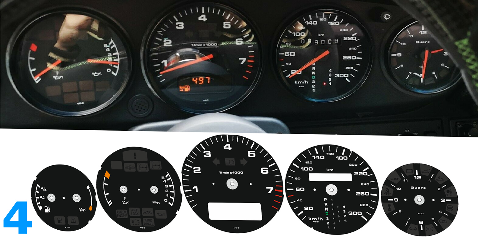 Porsche 911 964 - tarcze licznika zegary zamiennik MPH na km/h